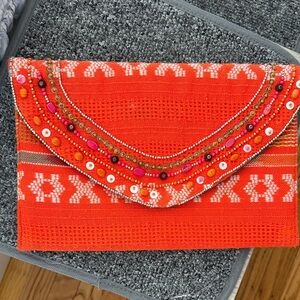 Vibrant Orange Beaded Clutch